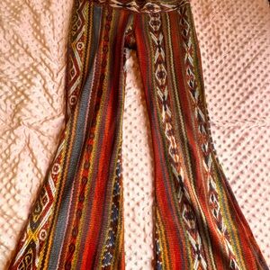 Mika Yoga Wear Rust Multi Striped Flare Knit Pants